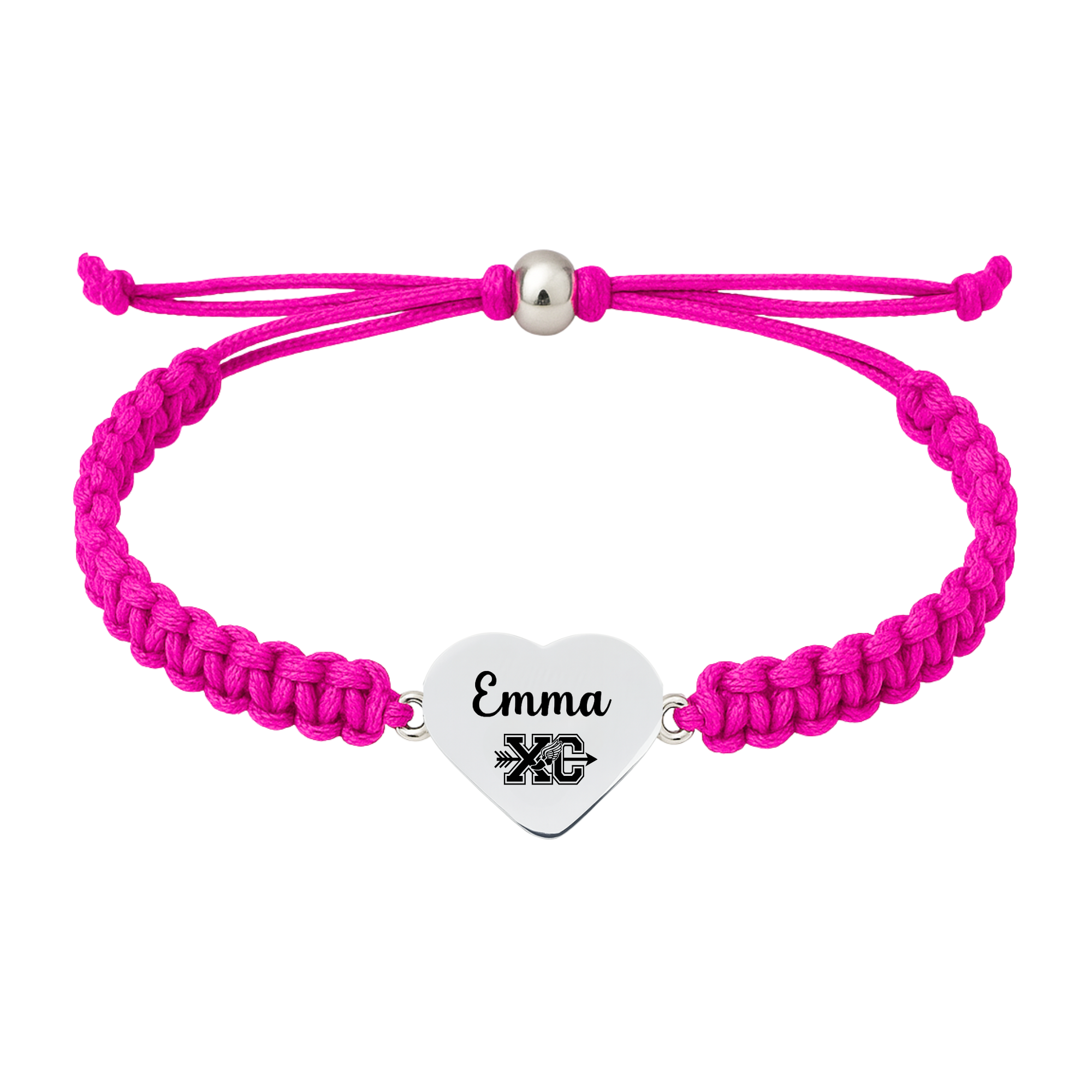 Hot pink bracelet with polished silver charm engraved XC