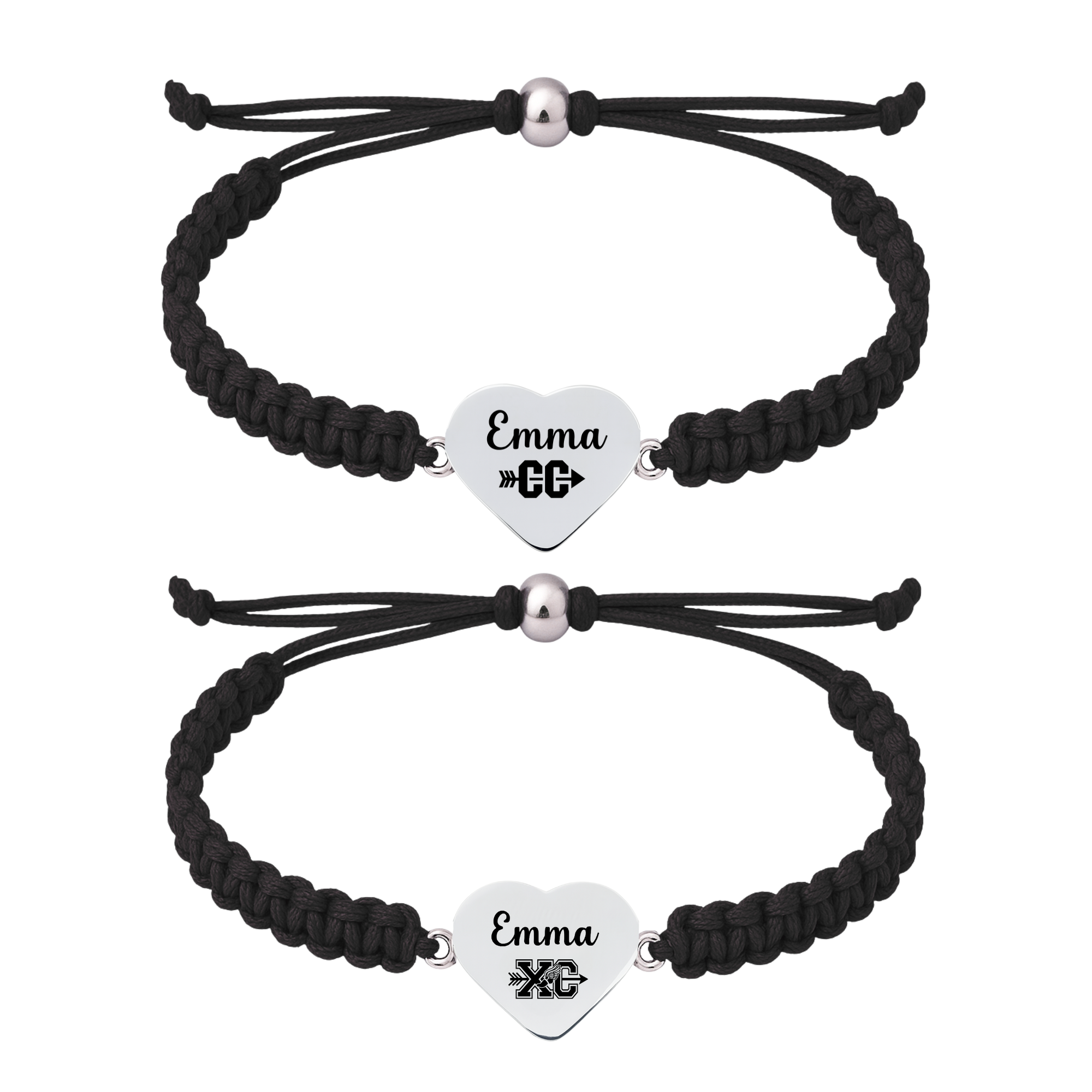 Personalized Engraved Cross Country Running Heart Rope Bracelet - Pick Charm
