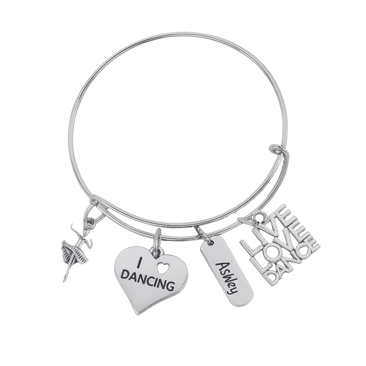 Custom Dance Charm Bangle Bracelet with Engraved Charm