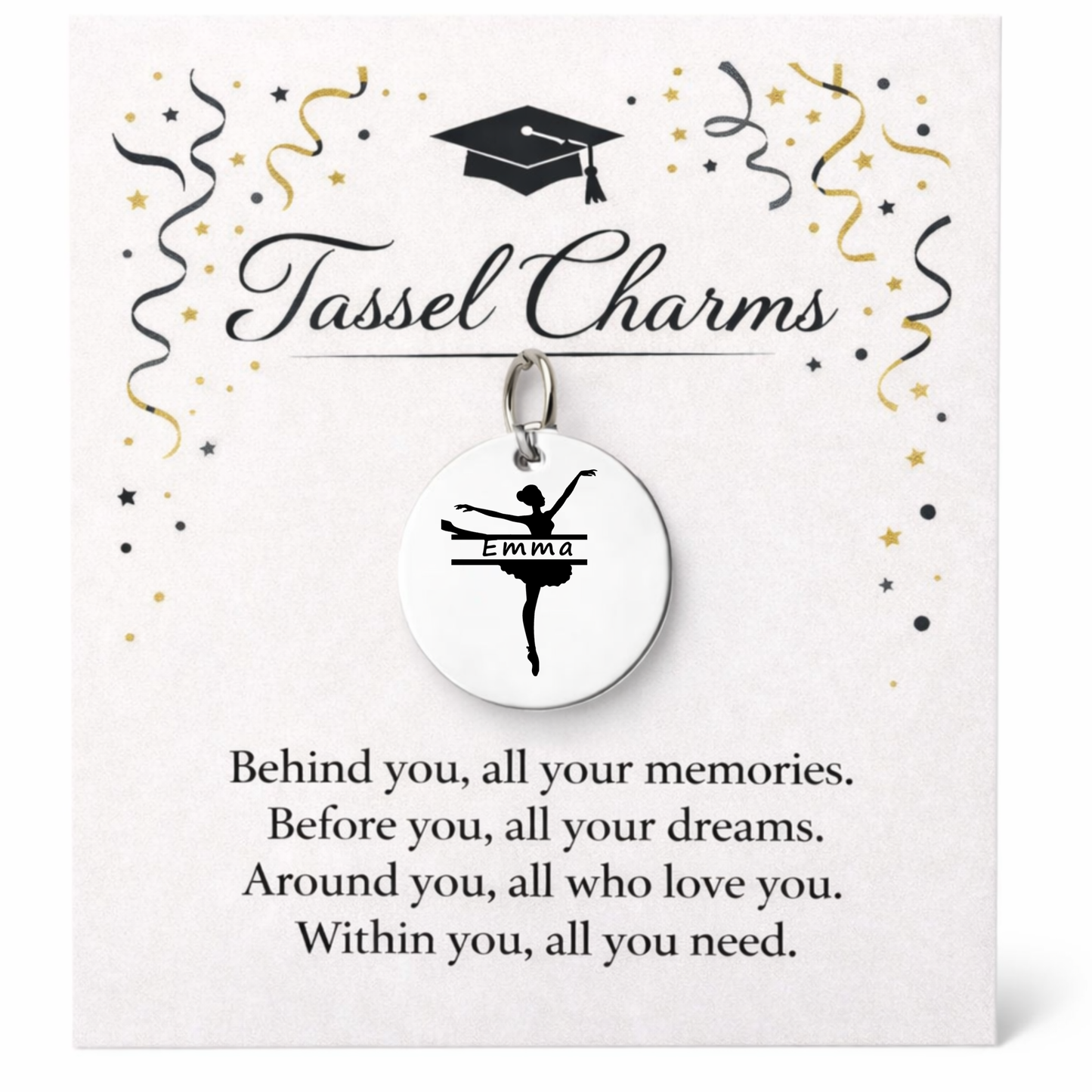 Dance Ballet Engraved Tassel Charm
