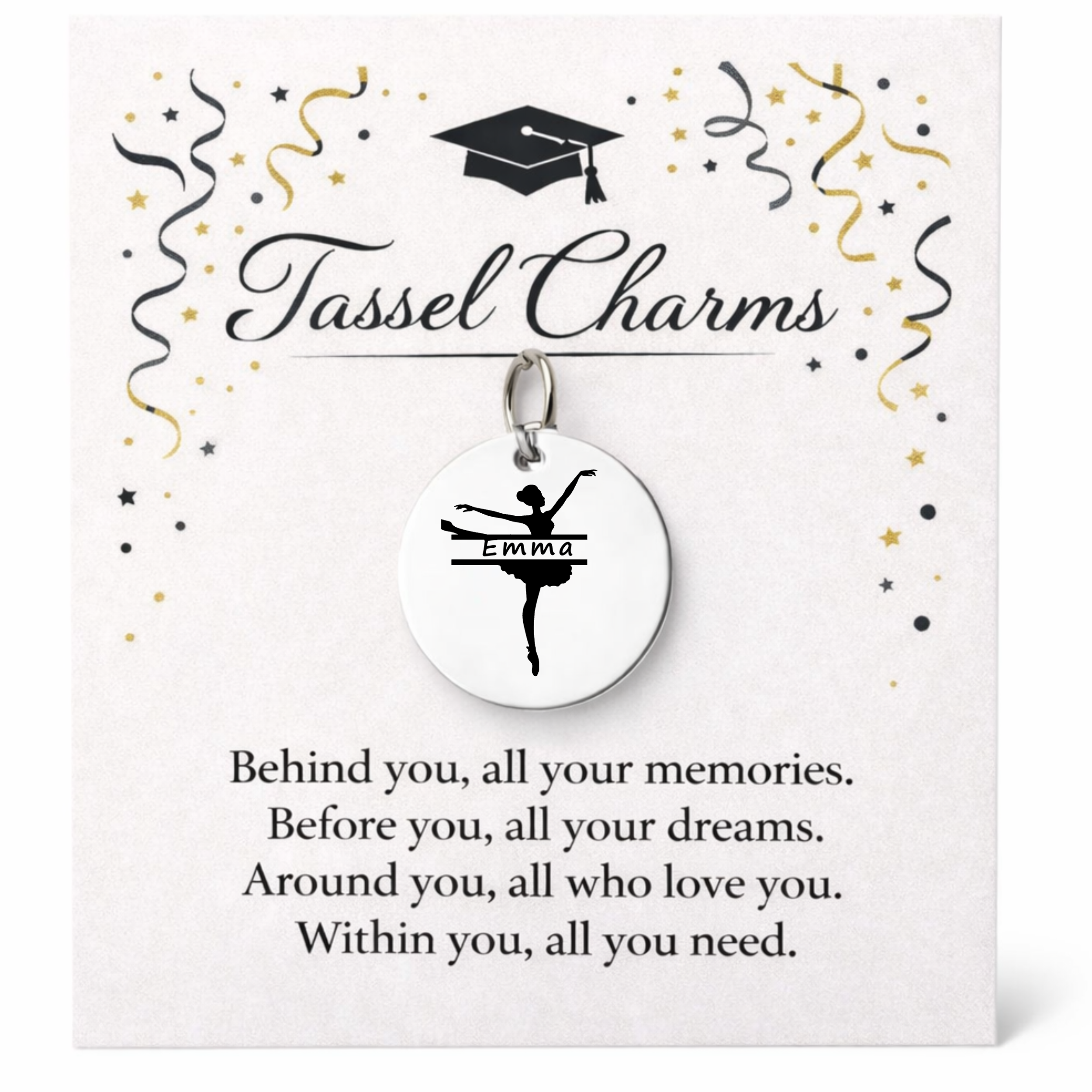 Dance Ballet Engraved Tassel Charm