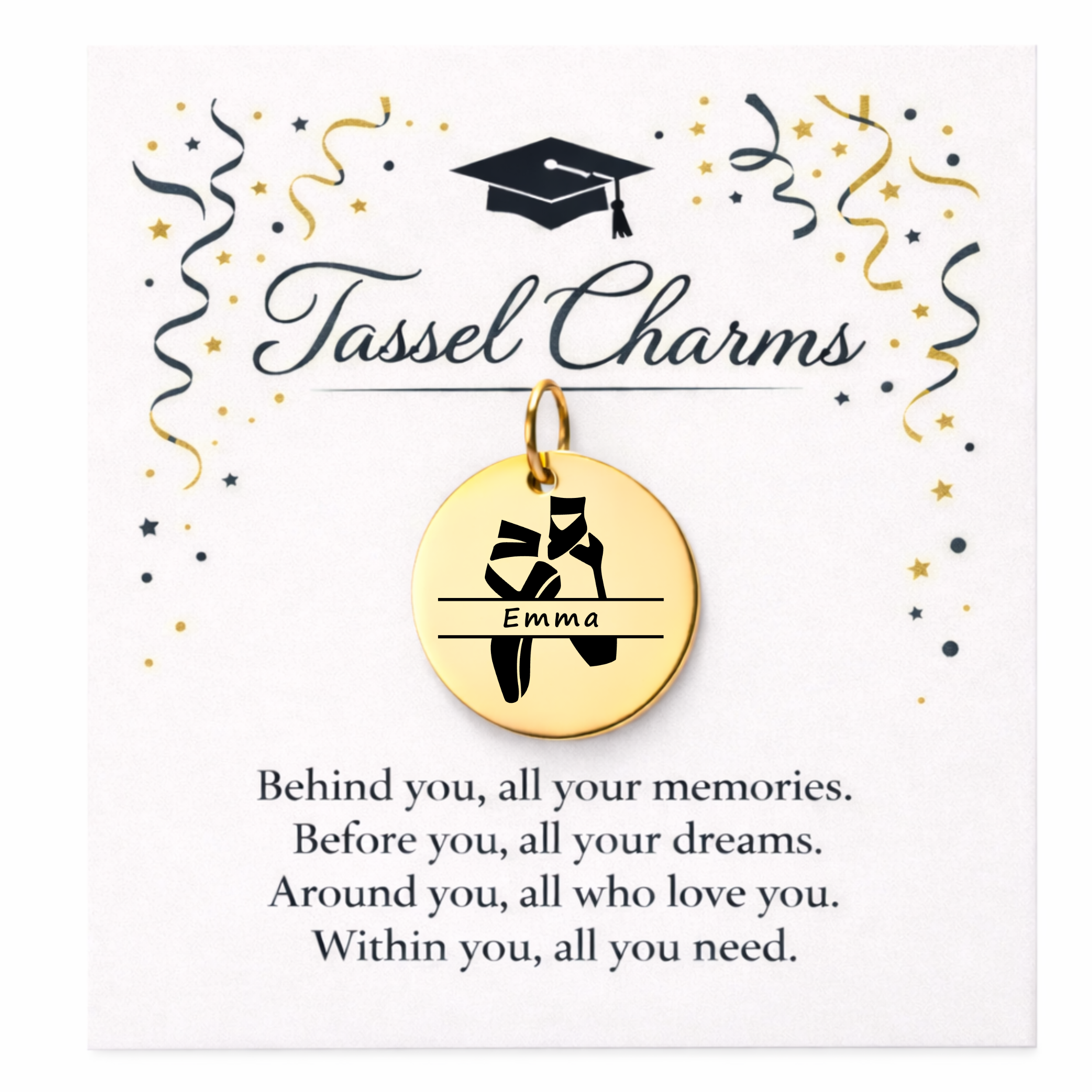 Dance Ballet Engraved Tassel Charm