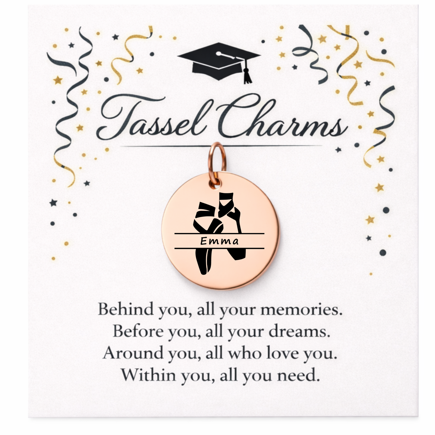 Dance Ballet Engraved Tassel Charm