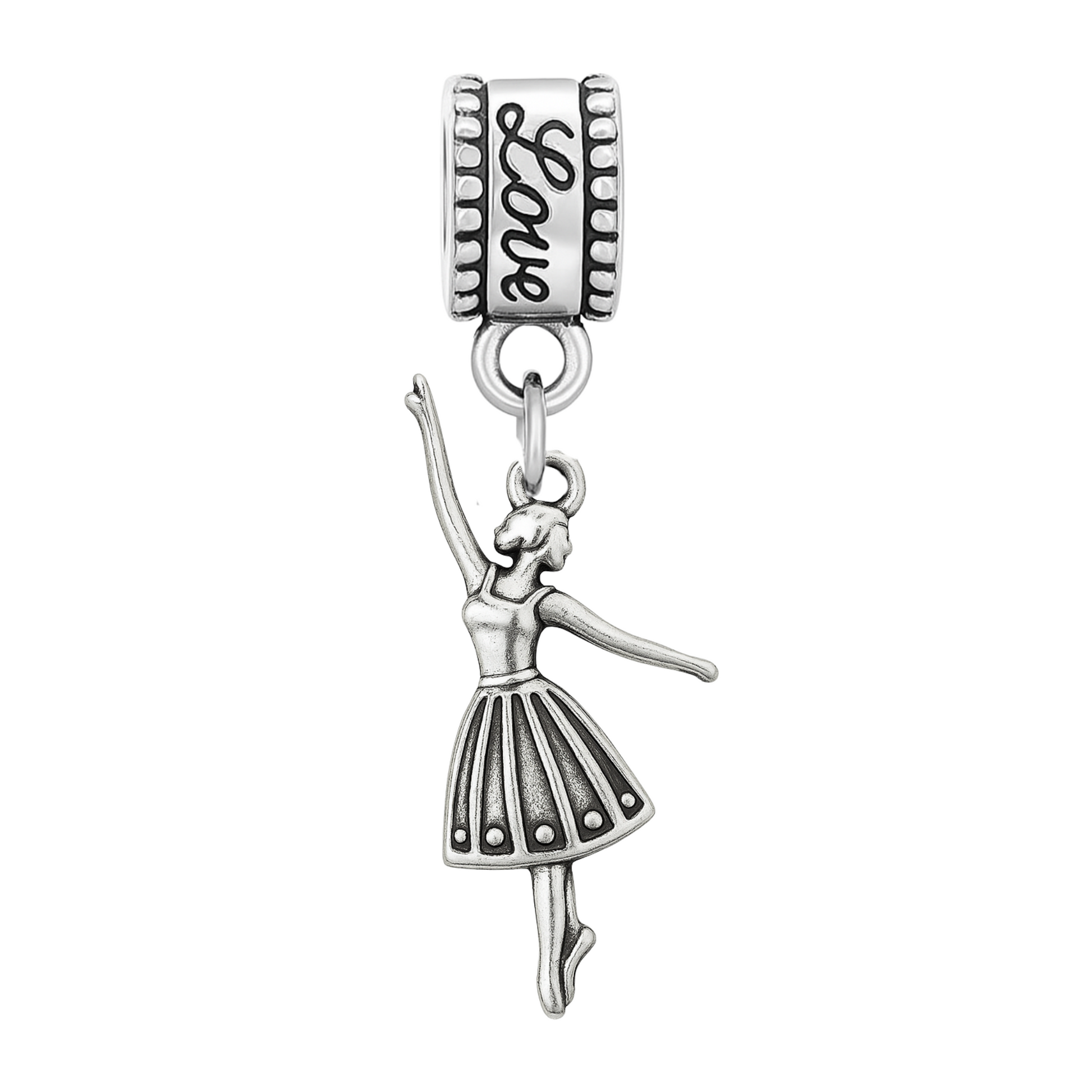 Twirling ballerina charm bead featuring classic tutu pose and detailed craftsmanship