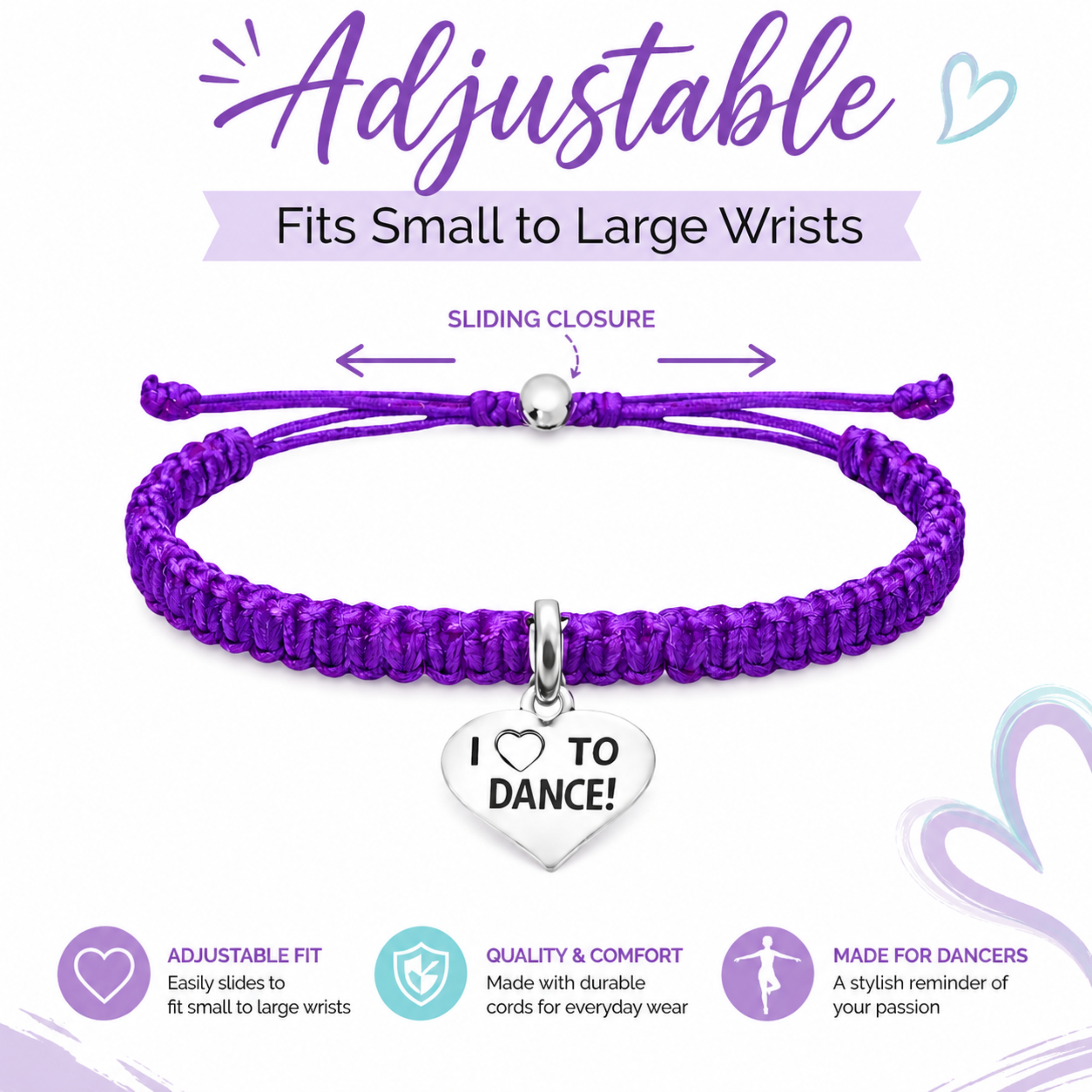 Love to Dance Adjustable Rope Bracelet