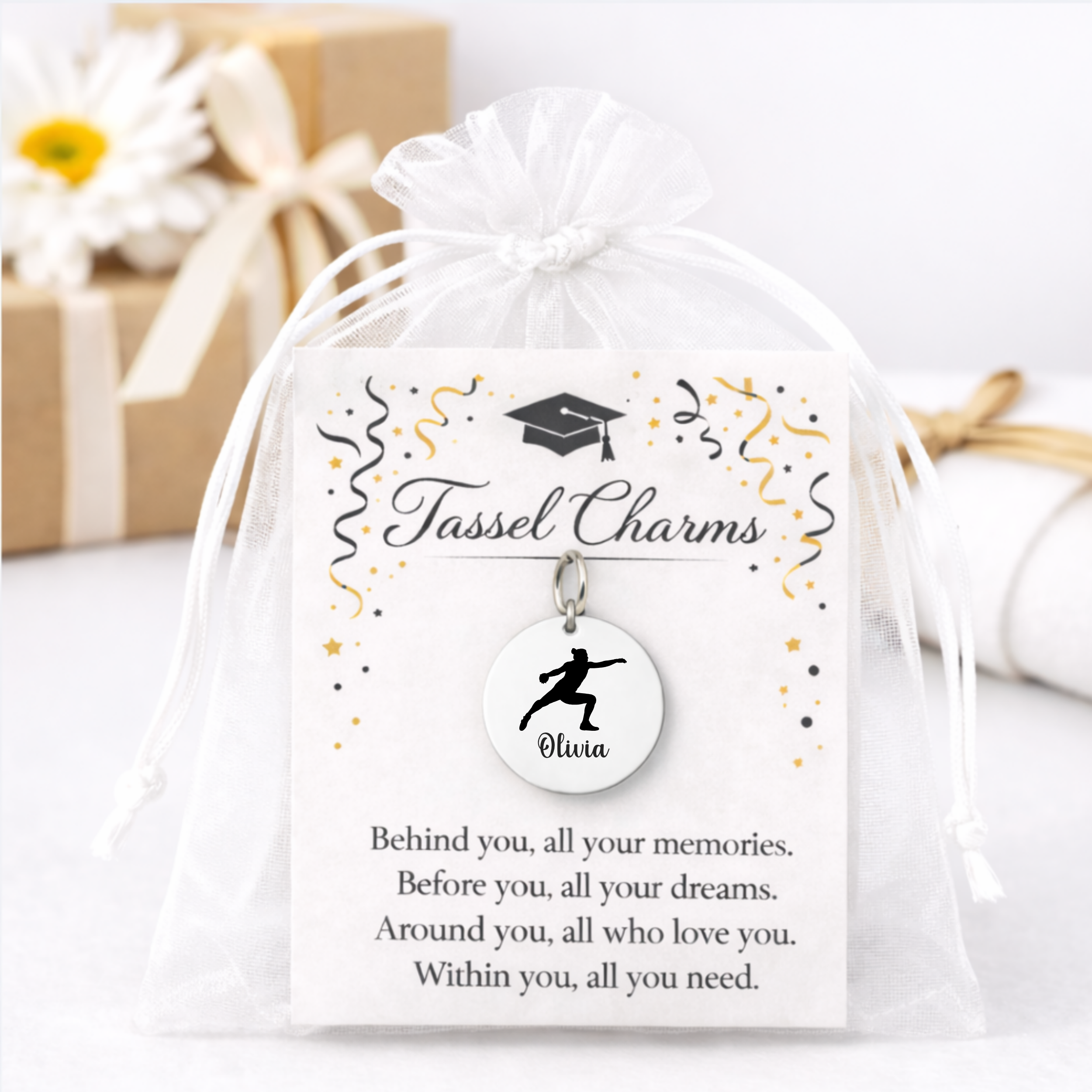 Discus Throw Engraved Tassel Charm