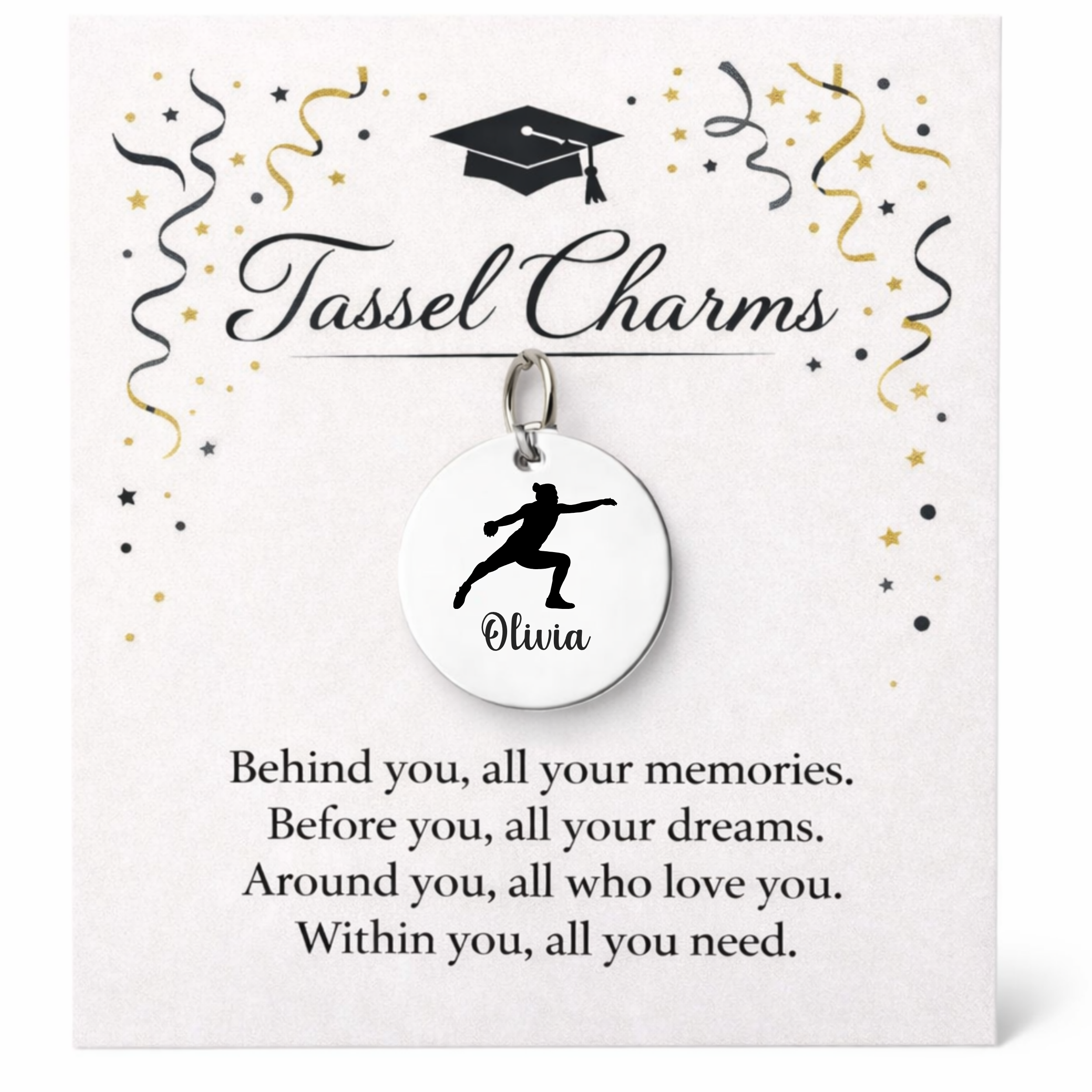 Discus Throw Engraved Tassel Charm