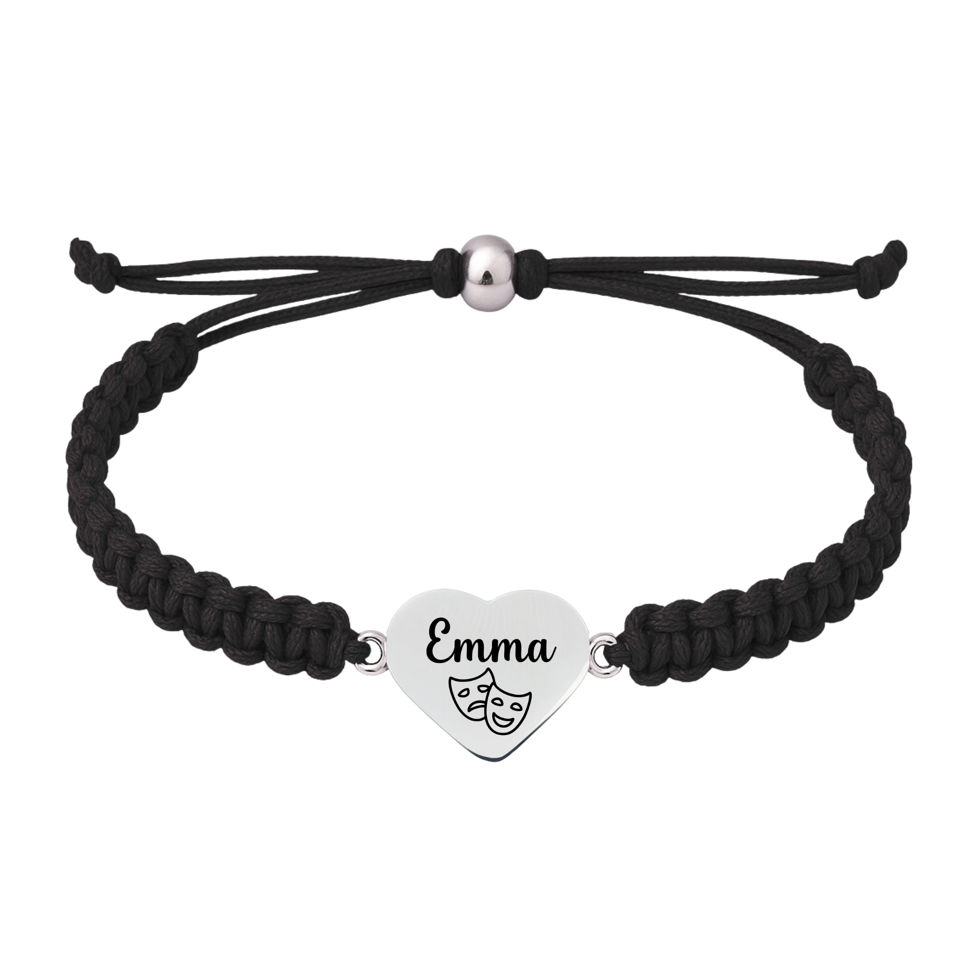 Personalized Engraved Drama & Theater Heart Rope Bracelet
