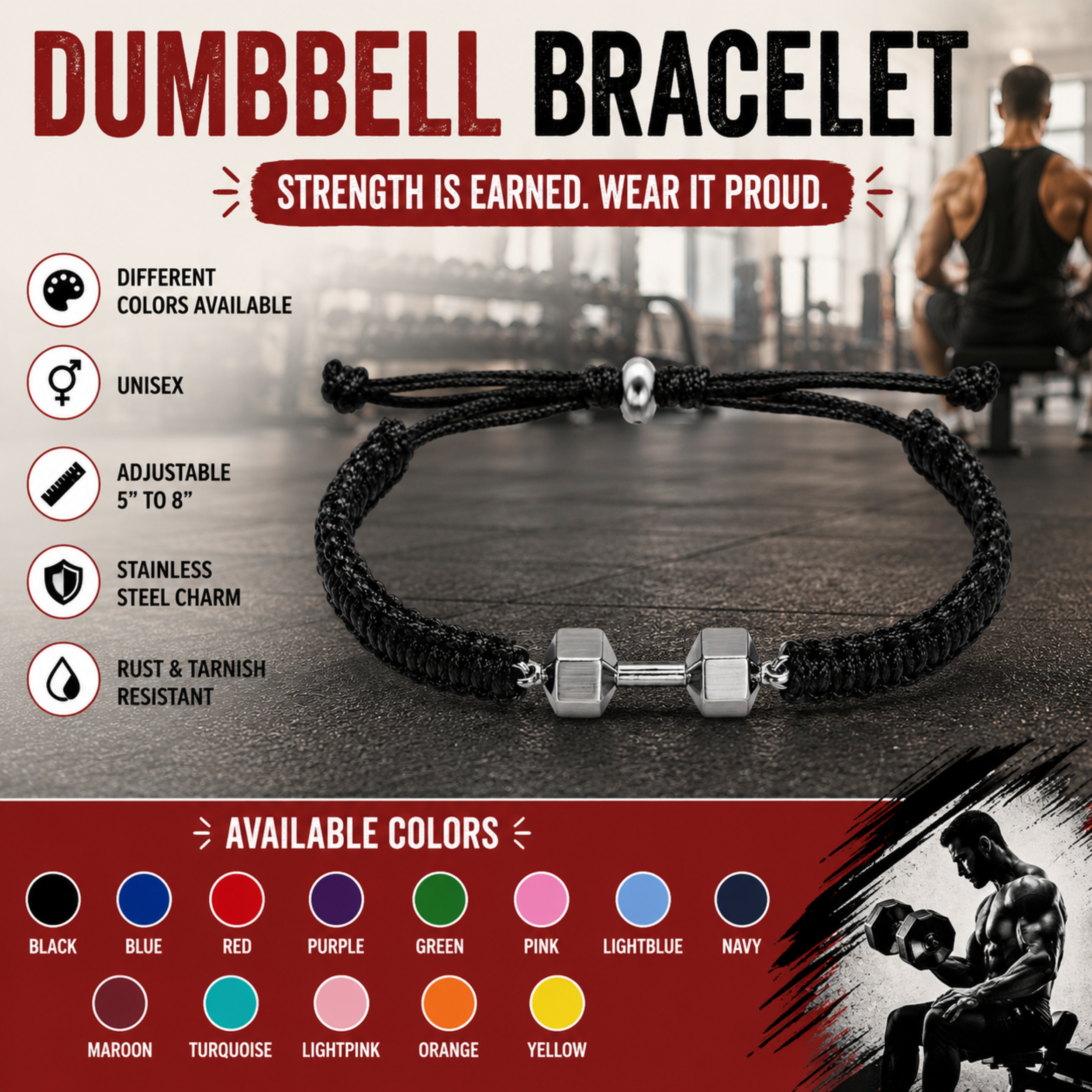 Dumbbell Adjustable Rope Bracelet