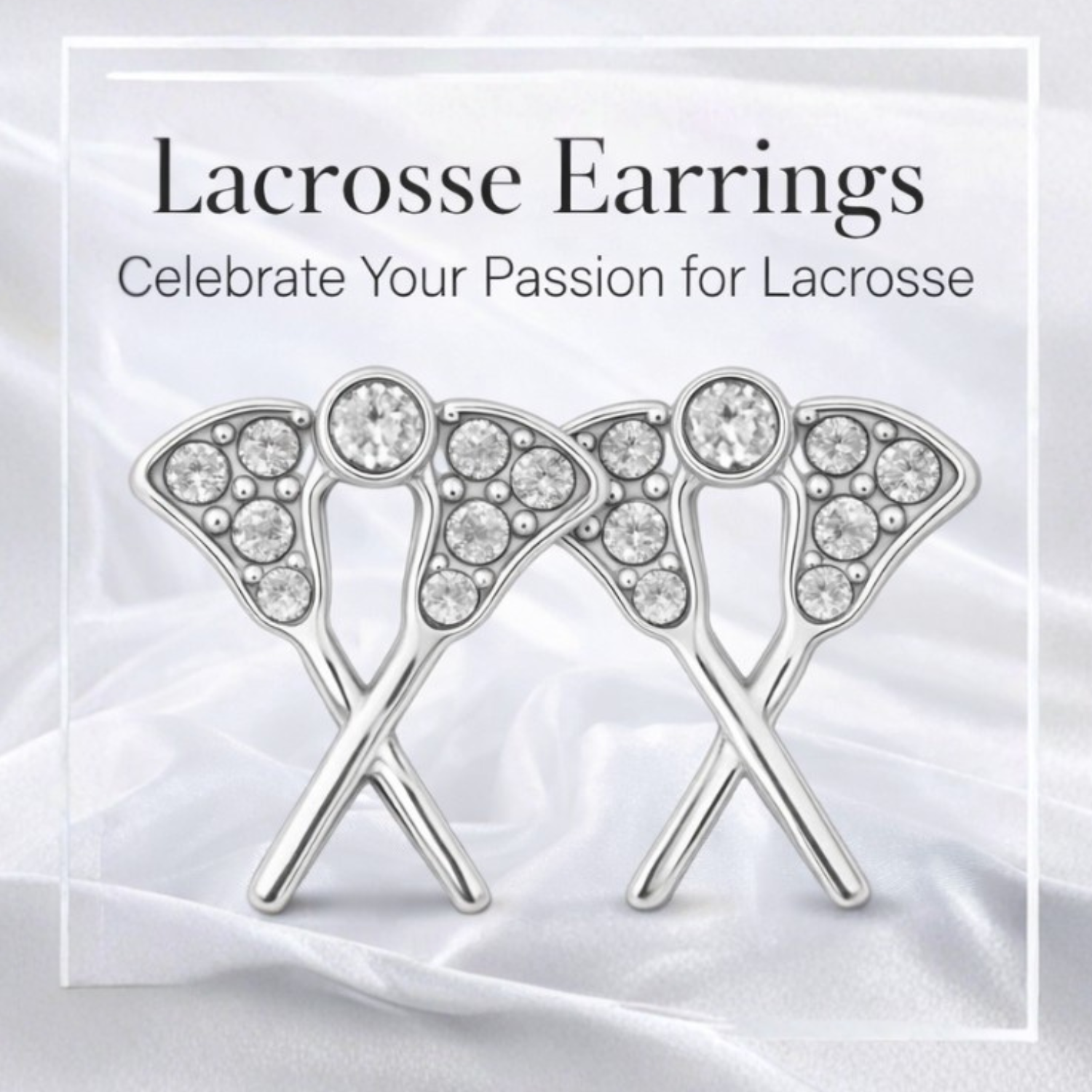 Girls Lacrosse Cz Stick Stud Earrings