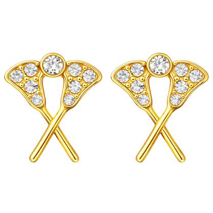 Girls Lacrosse Cz Stick Stud Earrings