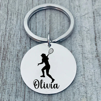 Girls Personalized Engraved Tennis Keychain