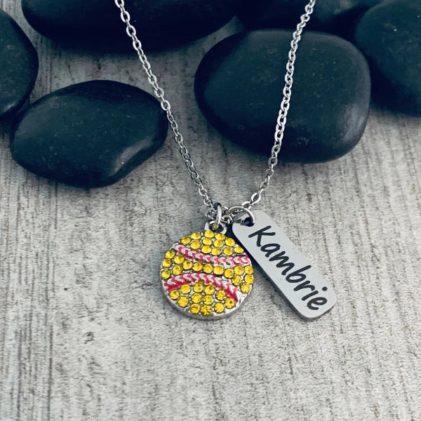 Personalized Engraved Softball Necklace