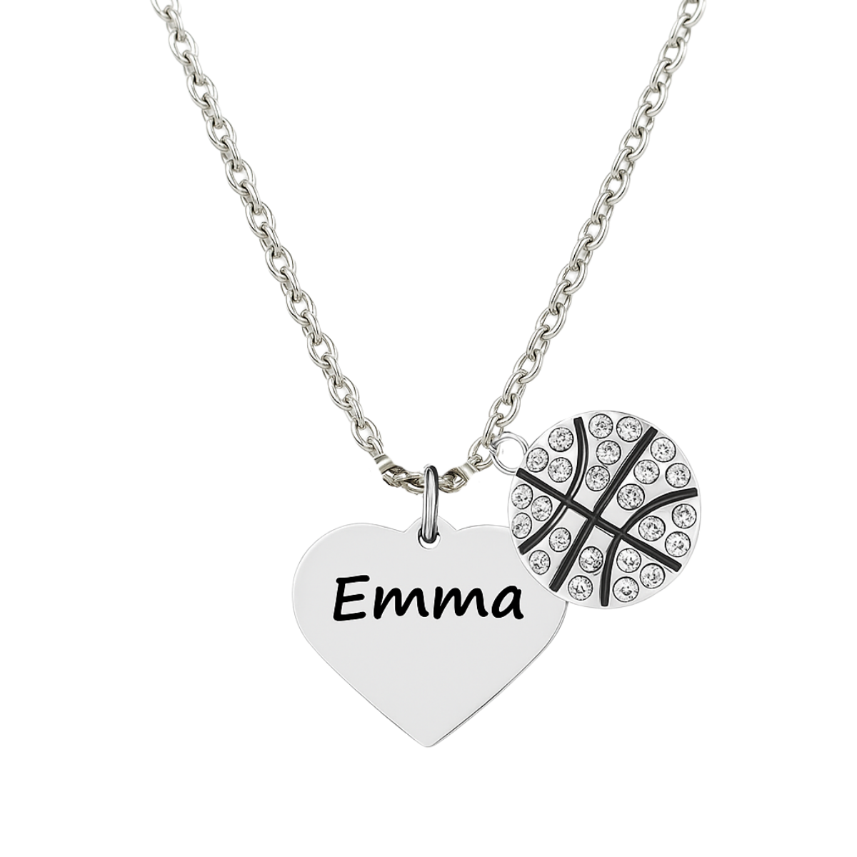 Engraved Basketball Heart Name Necklace