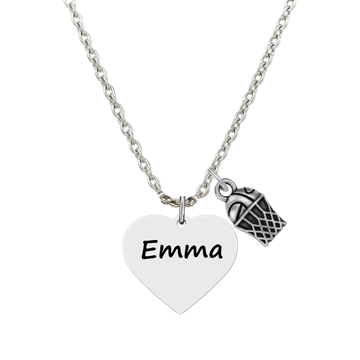 Engraved Basketball Heart Name Necklace