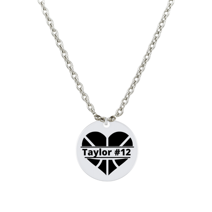 Engraved Basketball Heart Necklace