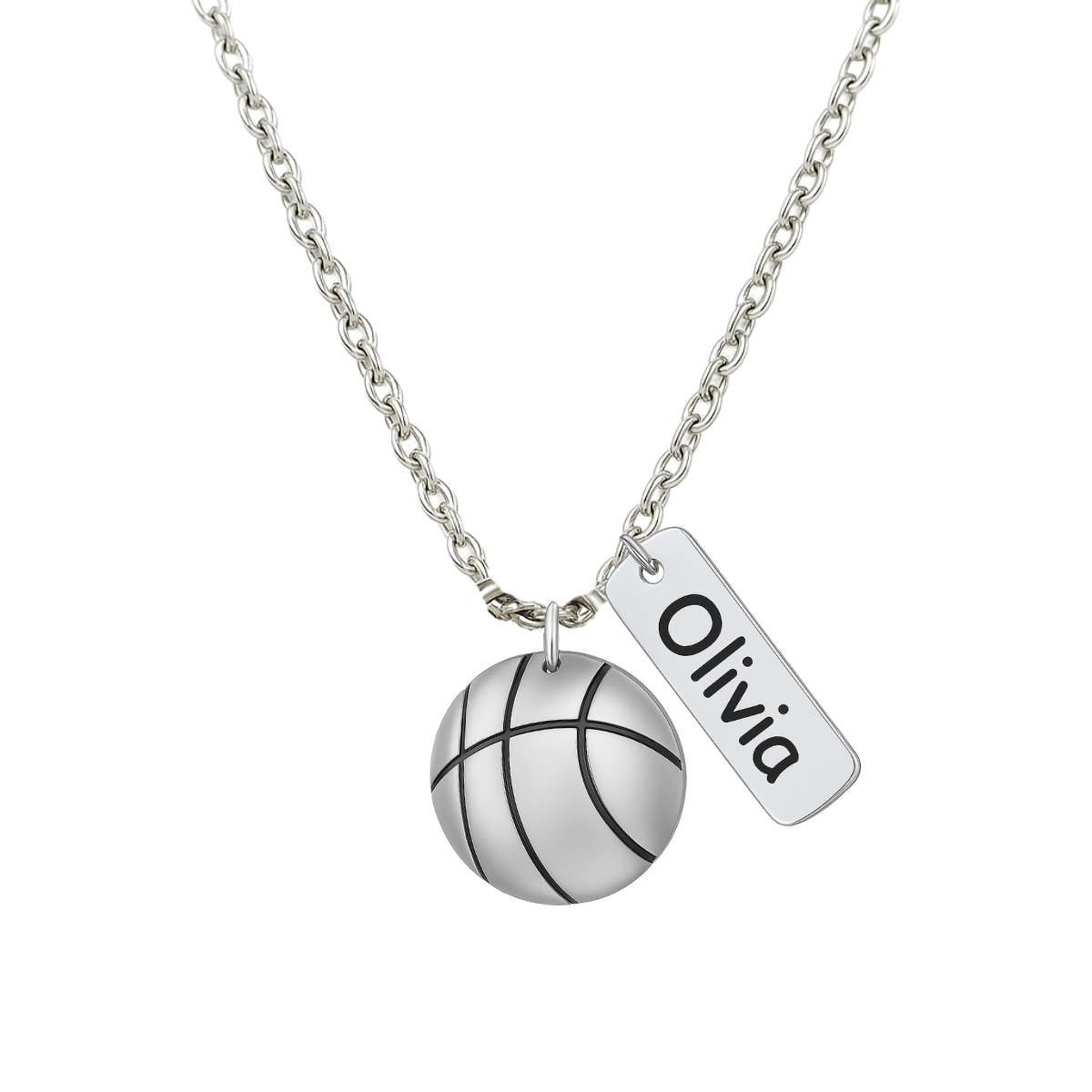 Engraved Basketball Tag Charm Necklace