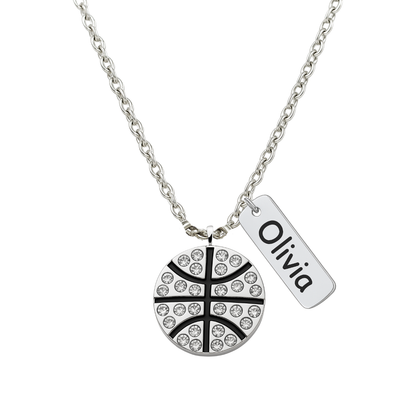 Engraved Basketball Tag Charm Necklace