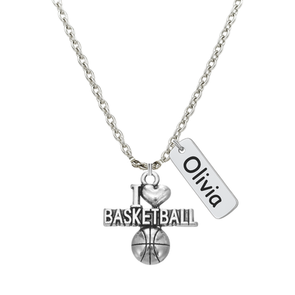 Engraved Basketball Tag Charm Necklace
