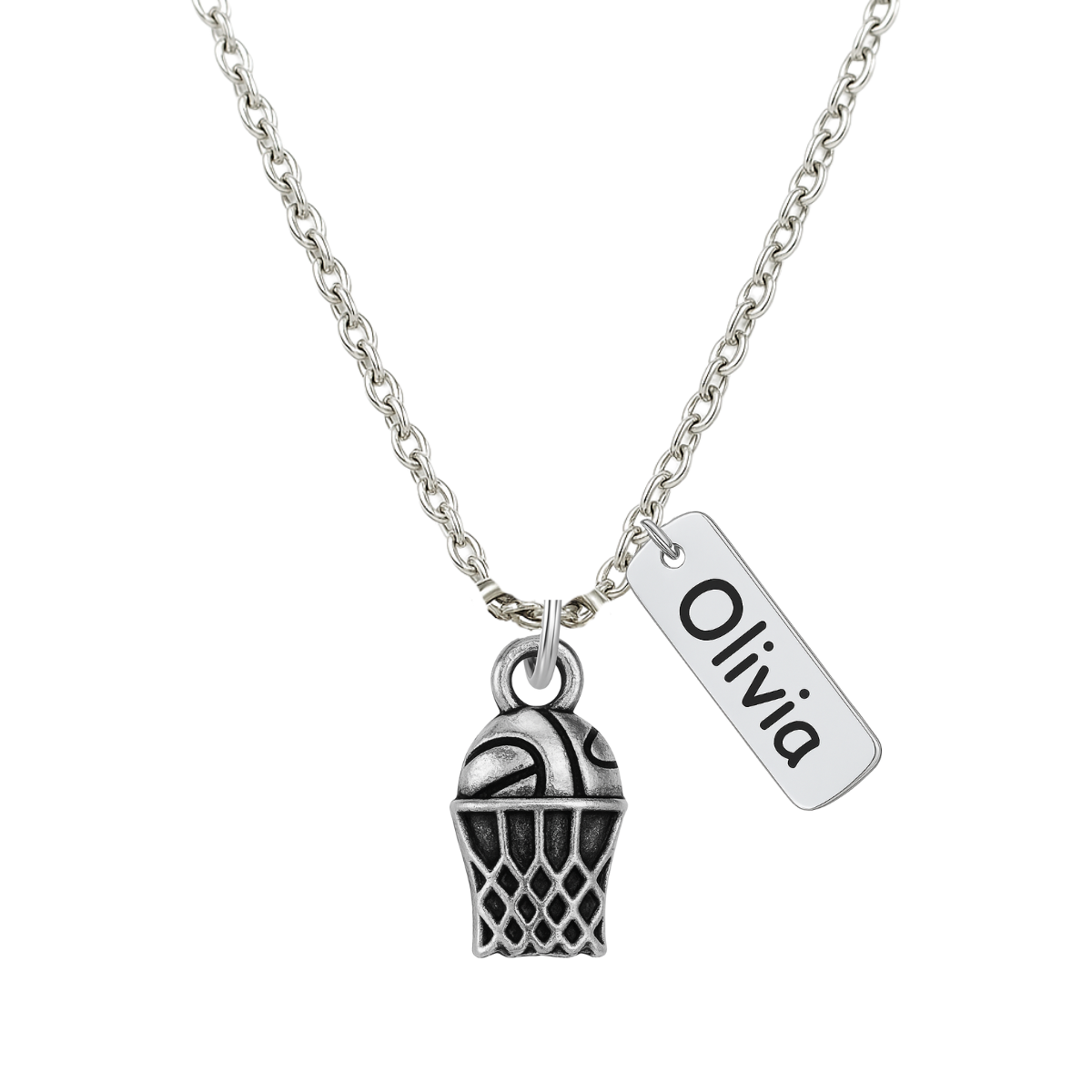 Engraved Basketball Tag Charm Necklace