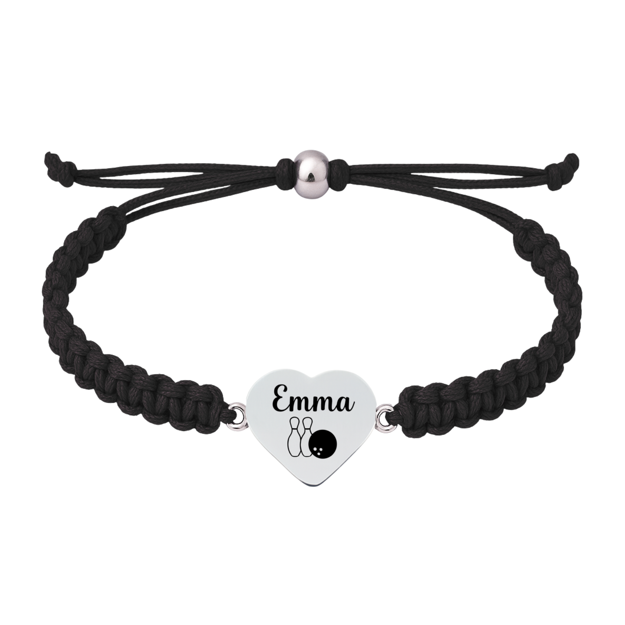 Engraved Bowling Heart Rope Bracelet