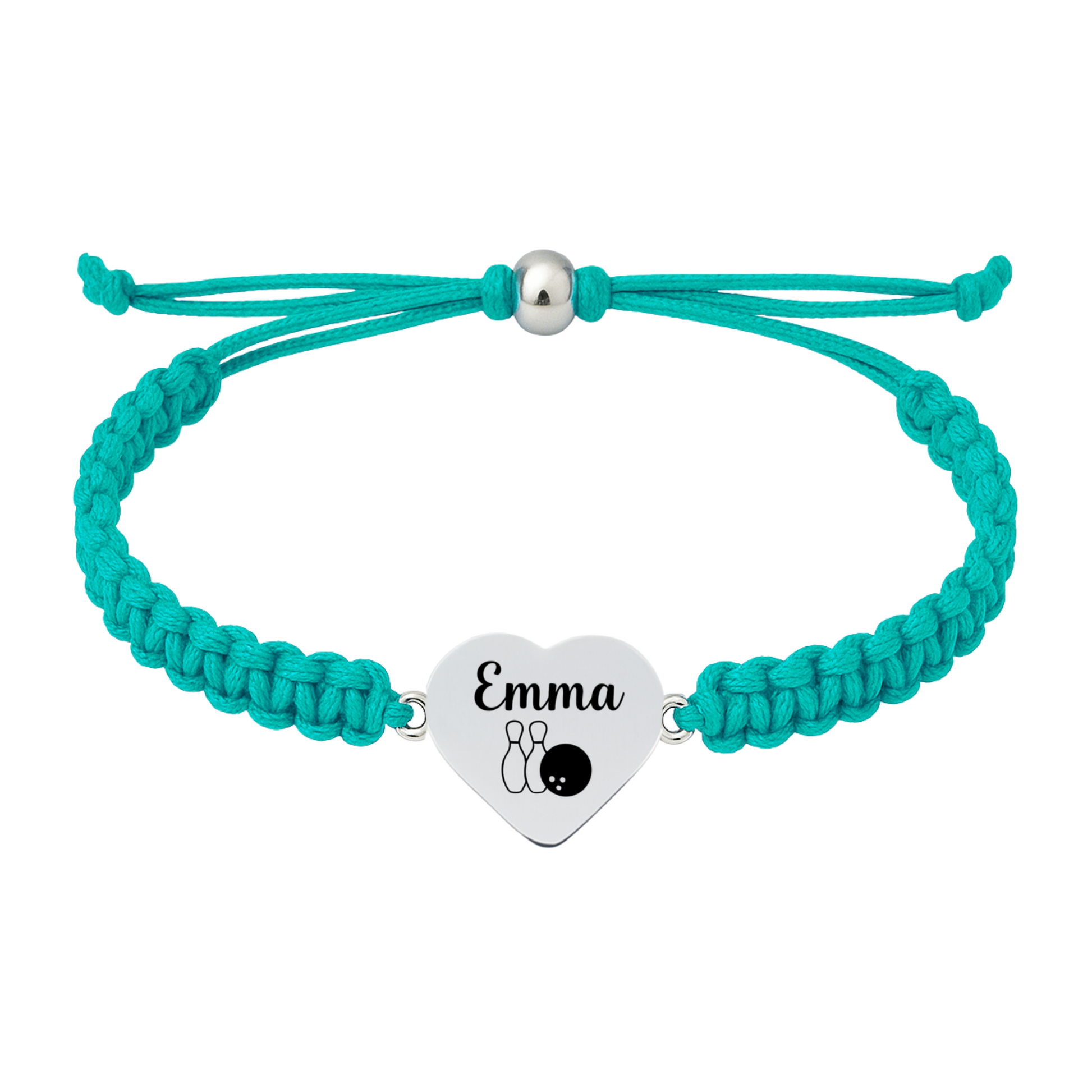 Teal rope bracelet with stainless heart charm engraved
