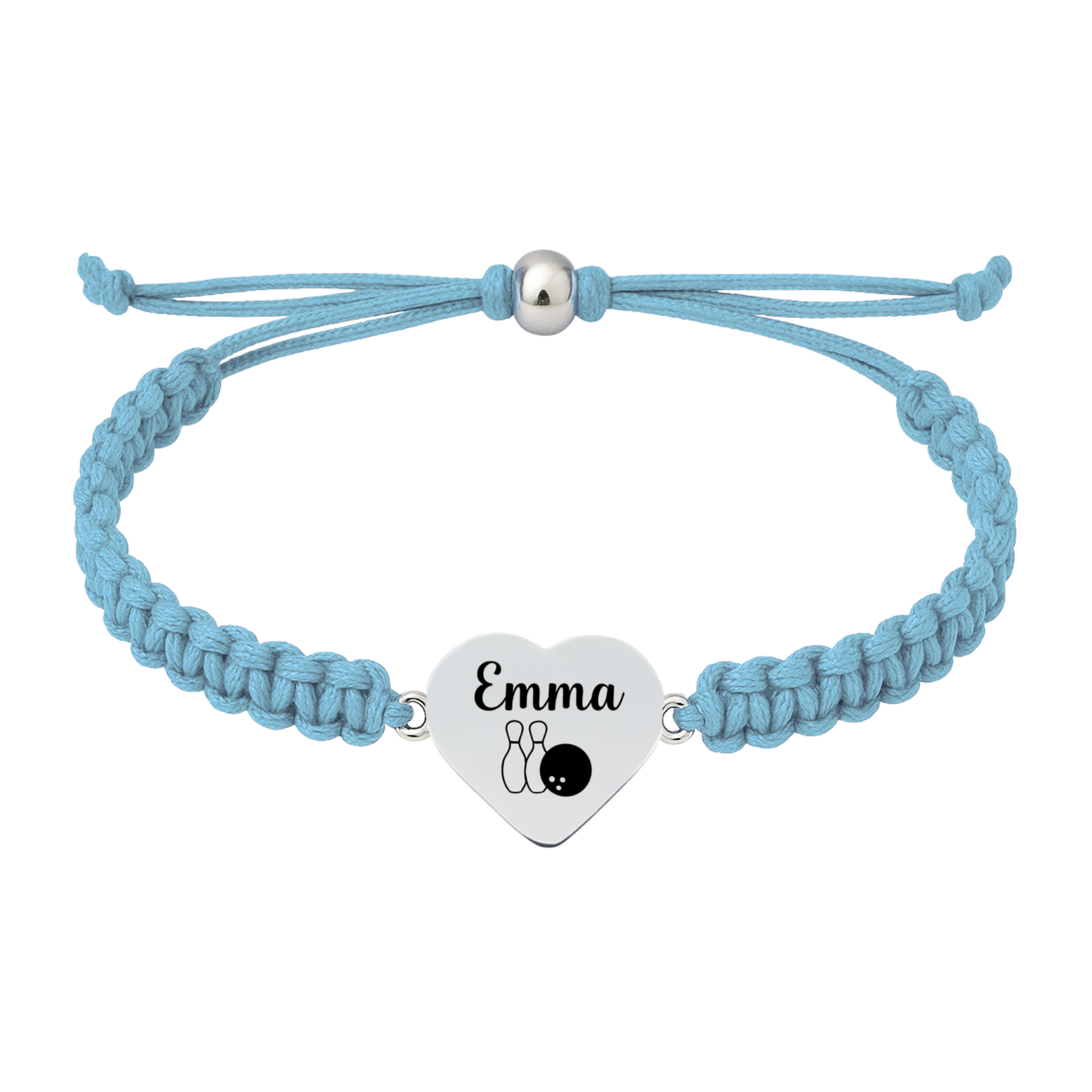 Light blue bracelet with engraved stainless steel heart charm