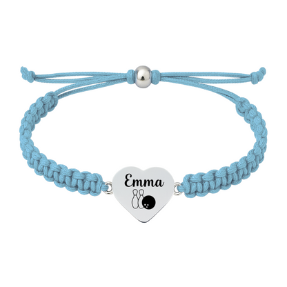 Light blue bracelet with engraved stainless steel heart charm