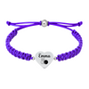Purple rope bracelet with engraved stainless heart bowling charm