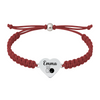 Maroon rope bracelet with engraved heart charm and bowling detail