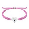 Light Pink braided rope bracelet with stainless steel heart charm engraved name and dance silhouette