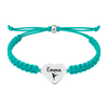 Turquoise teal rope bracelet featuring stainless steel heart charm with dancer engraving
