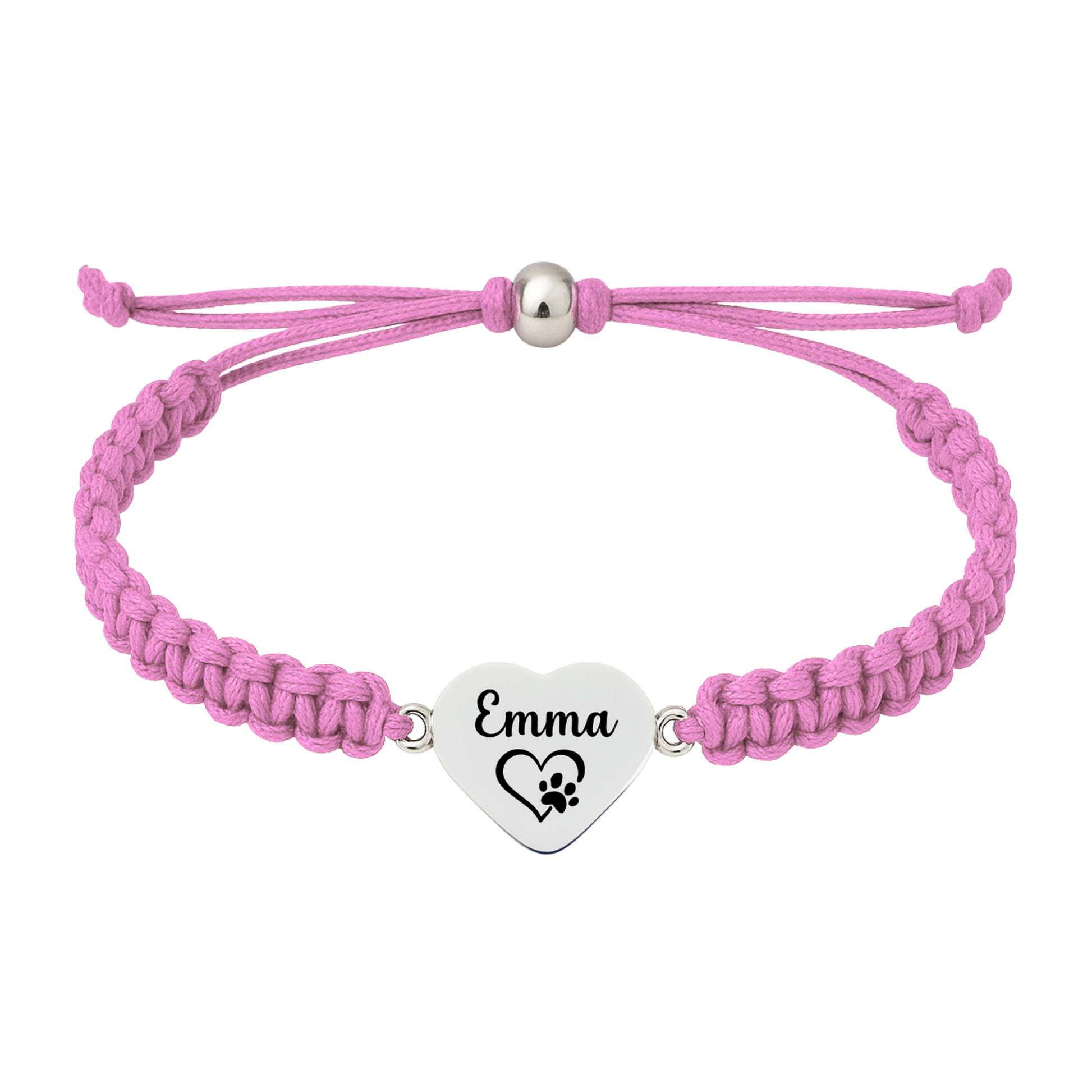 Light pink rope bracelet with custom engraved heart charm for dog lovers