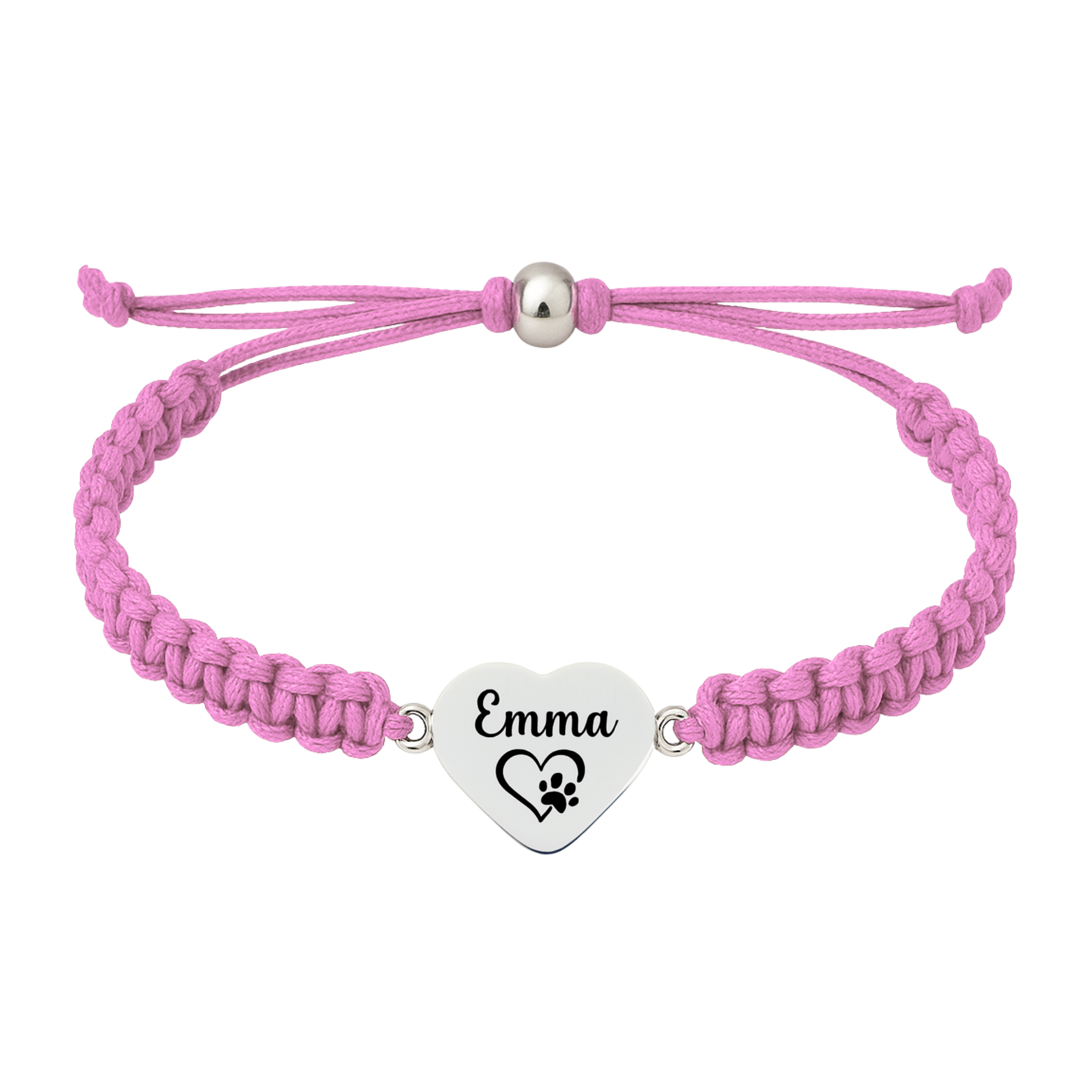 Light pink rope bracelet with custom engraved heart charm for dog lovers