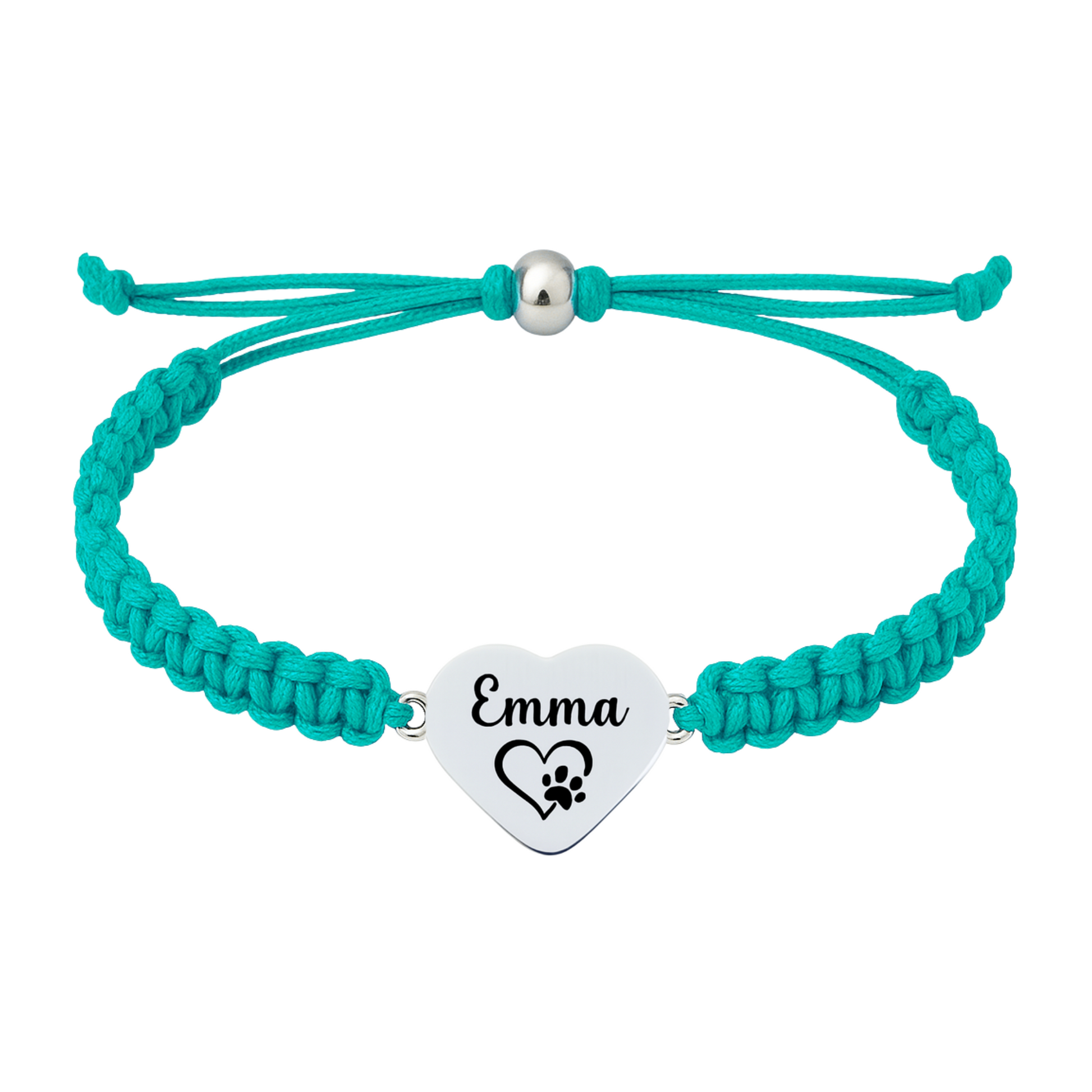 Teal rope bracelet with personalized stainless steel dog charm