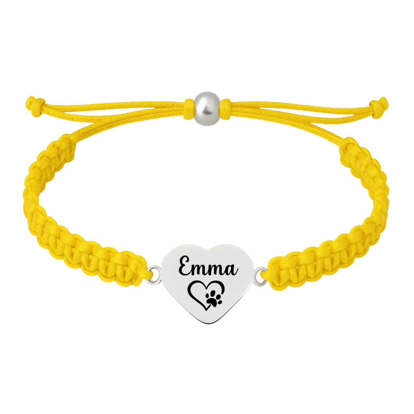 Bright yellow bracelet with custom dog-themed heart charm