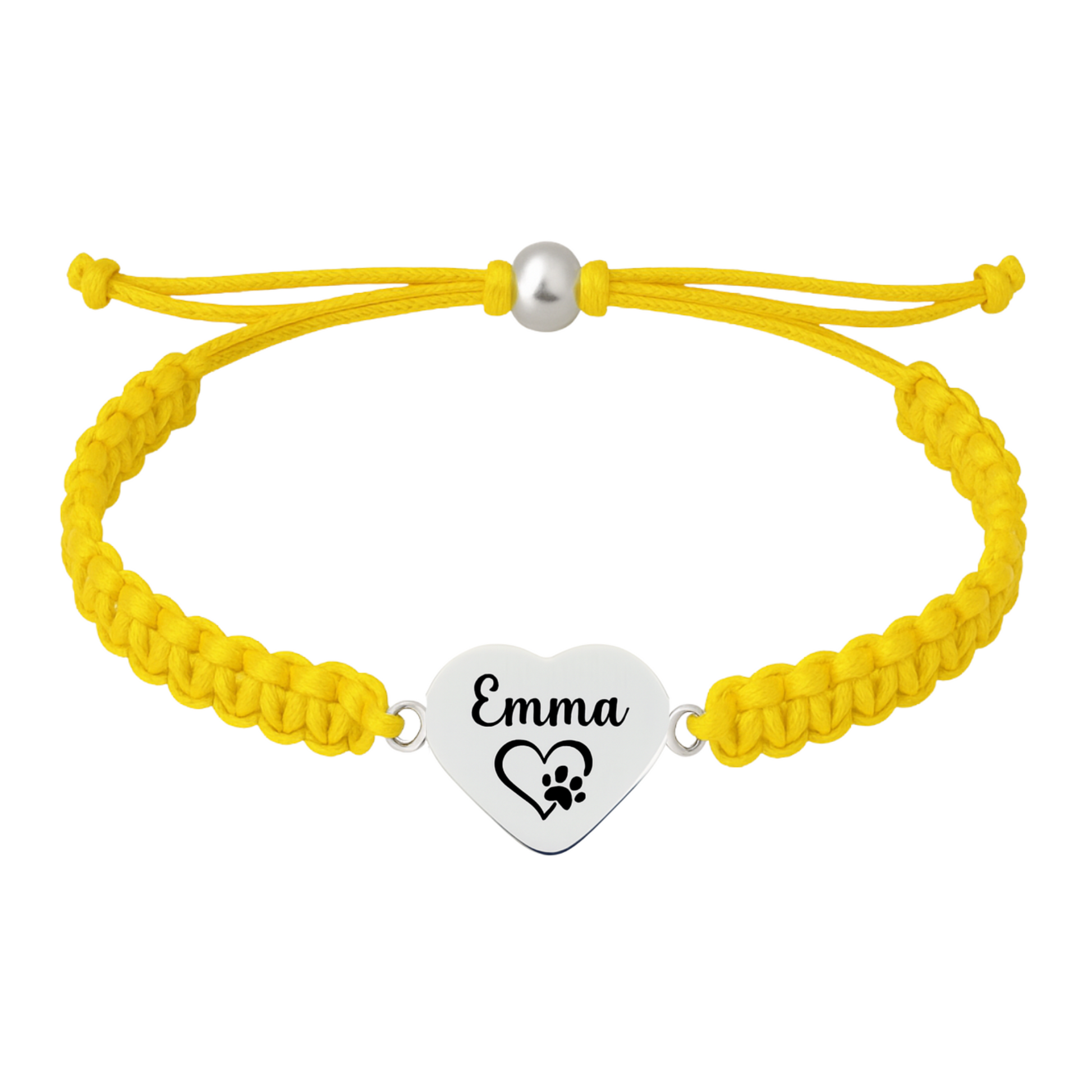 Bright yellow bracelet with custom dog-themed heart charm