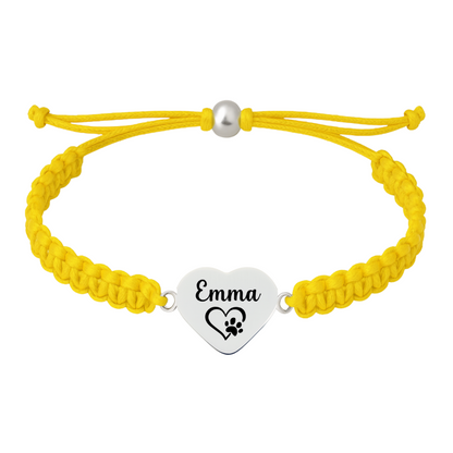 Bright yellow bracelet with custom dog-themed heart charm