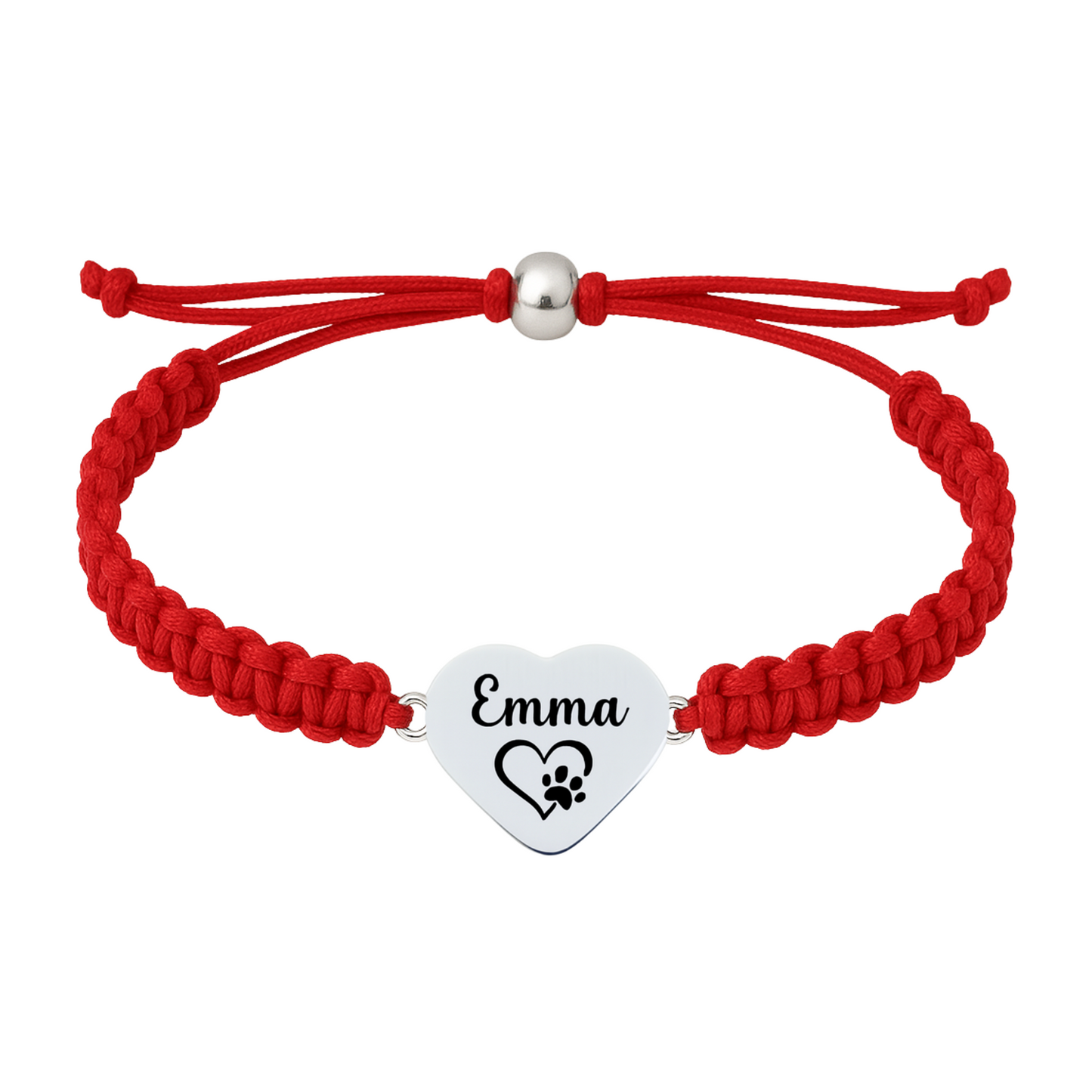 Red rope bracelet with personalized dog name char