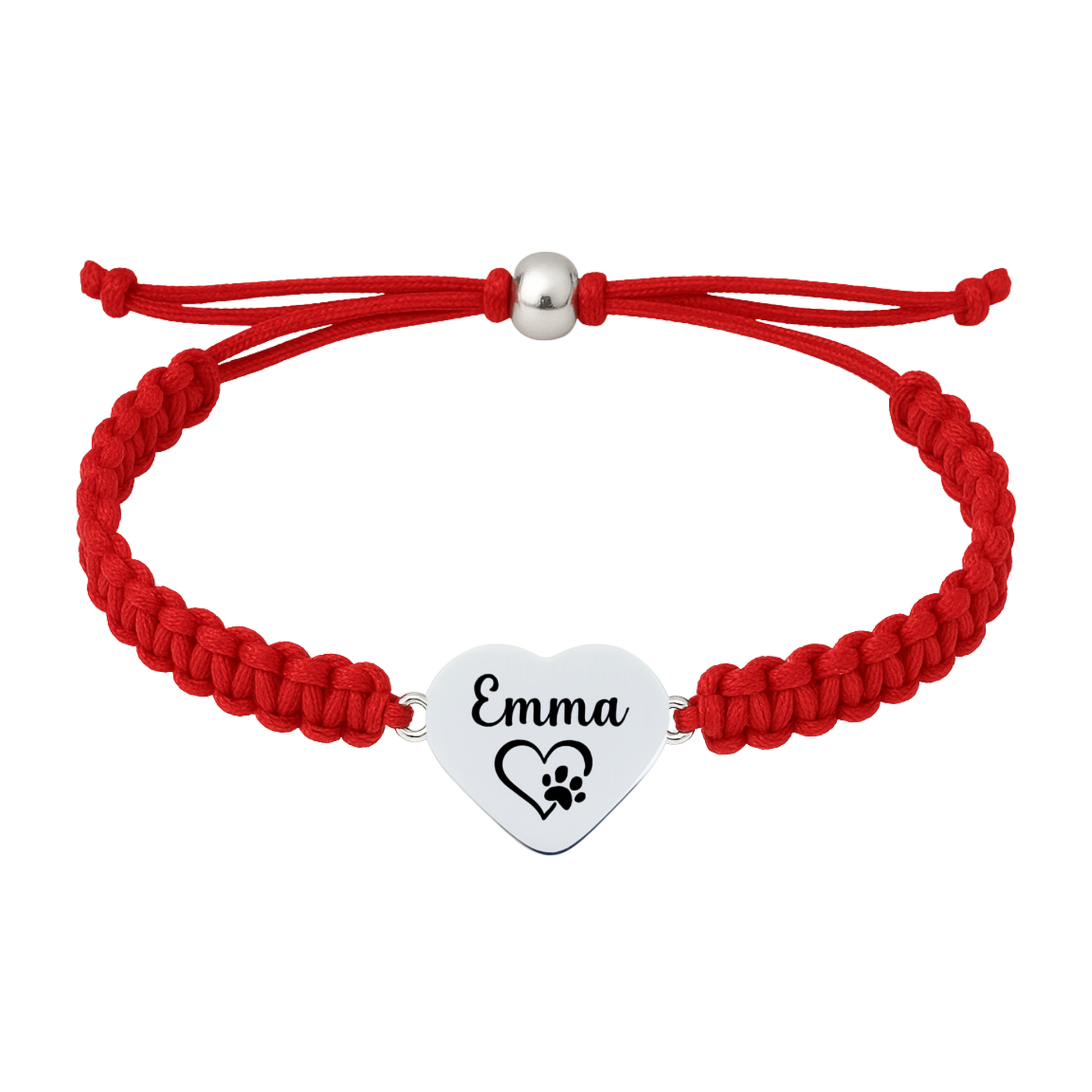 Red rope bracelet with personalized dog name char