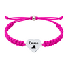 Hot pink bracelet featuring stainless steel heart charm engraved with a skater icon