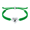 Green bracelet with personalized stainless steel heart featuring skating icon.