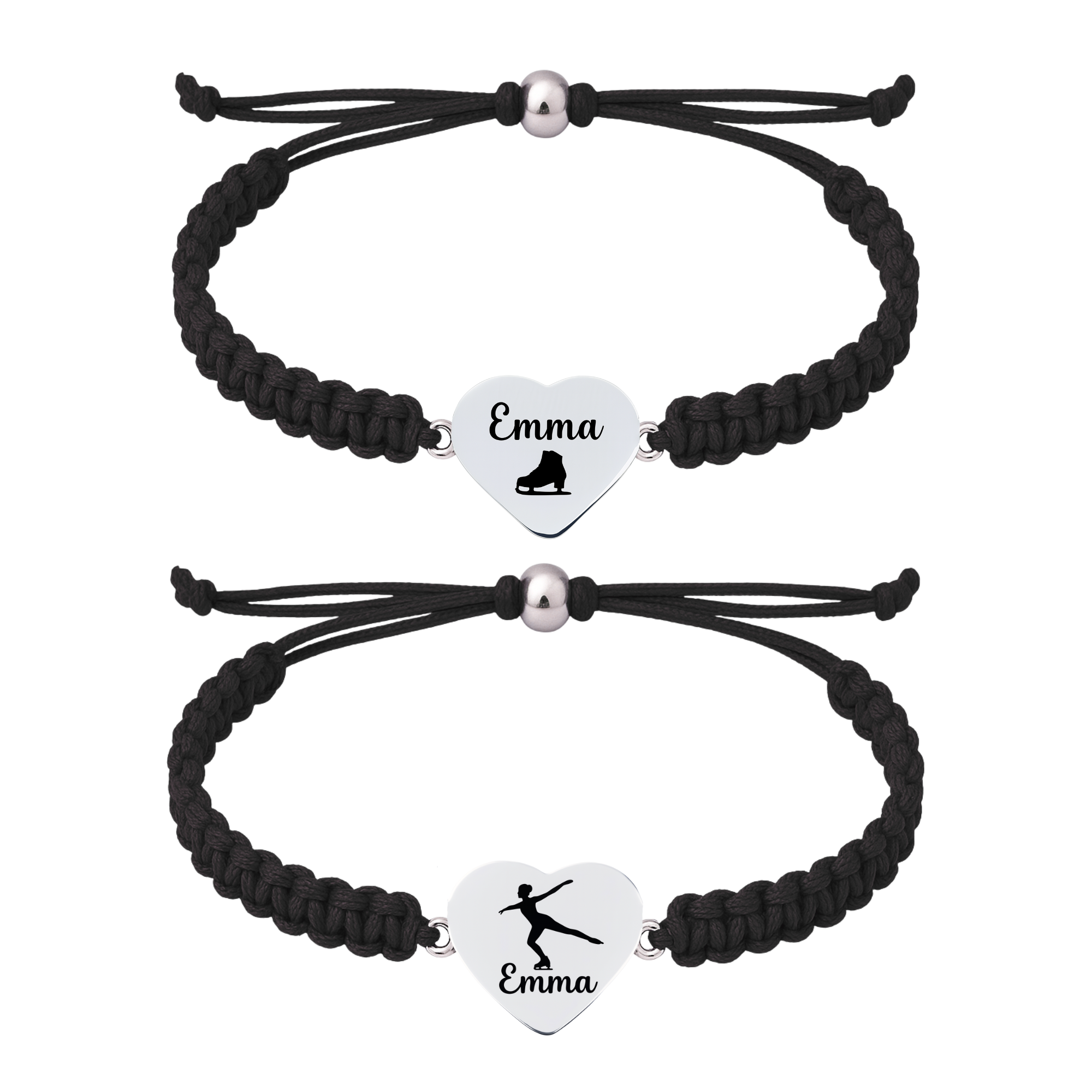 Personalized Engraved Figure Skating Heart Rope Bracelet