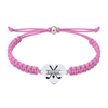 light pink  rope golf bracelet with engraved heart charm angled front