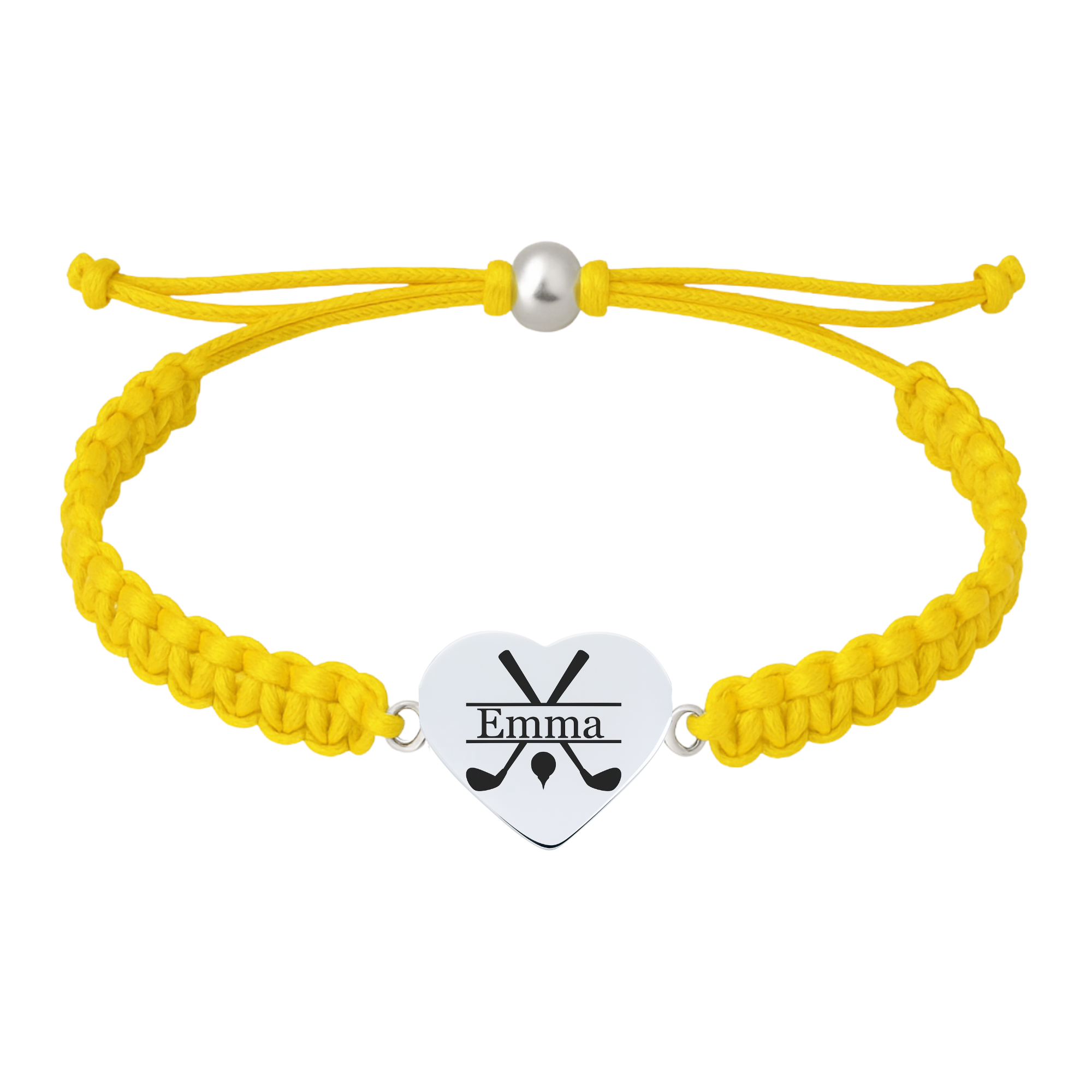 Yellow rope golf bracelet with plain golf heart charm