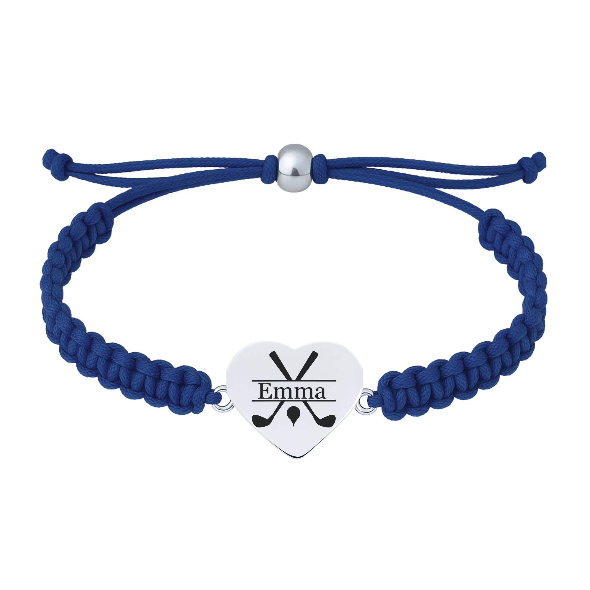 Navy blue rope bracelet with plain golf heart charm
