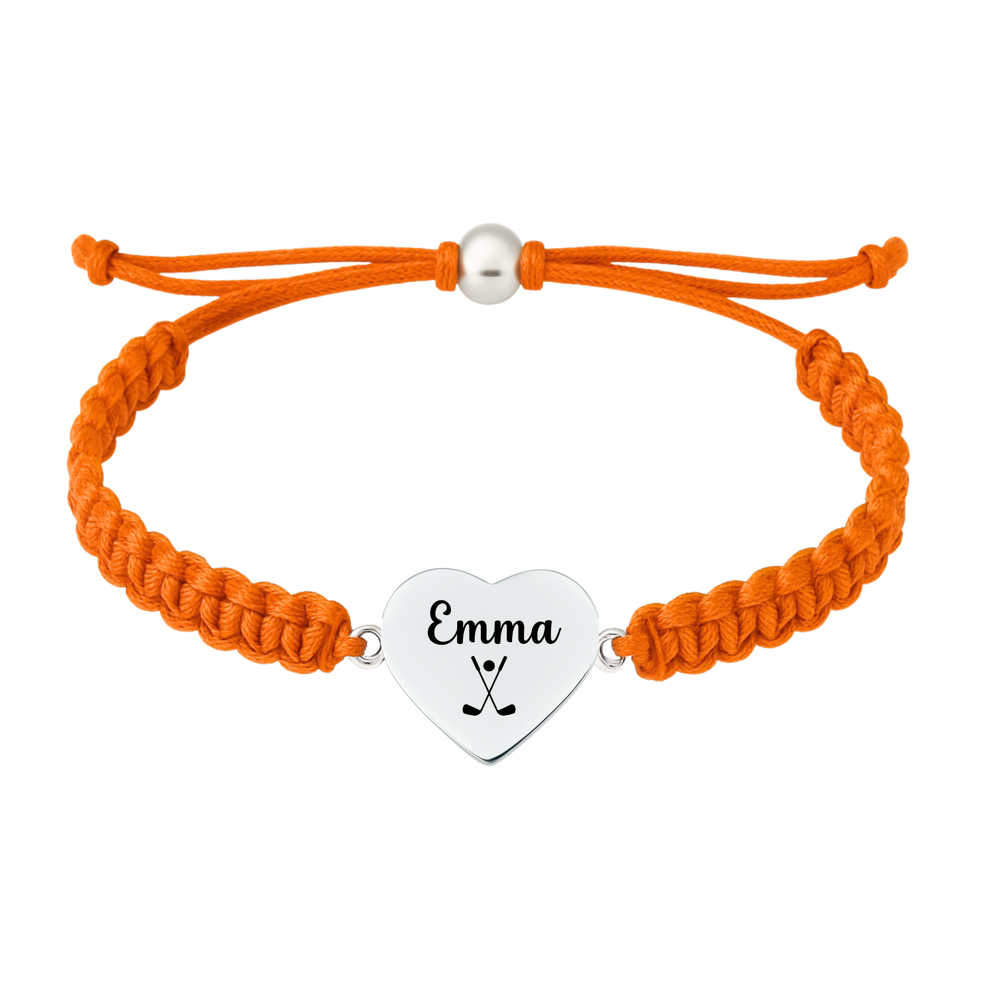 Orange rope golf bracelet with plain golf heart charm