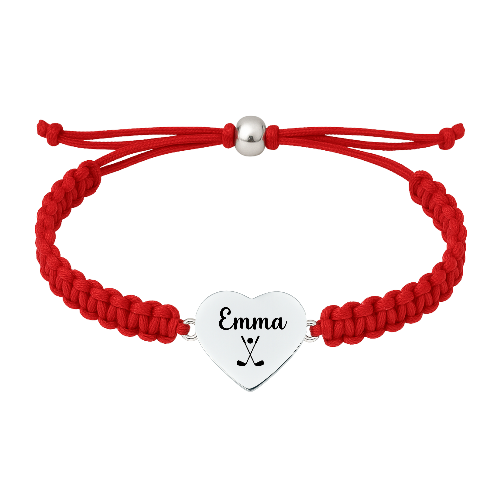 Red rope golf bracelet with plain stainless heart charm