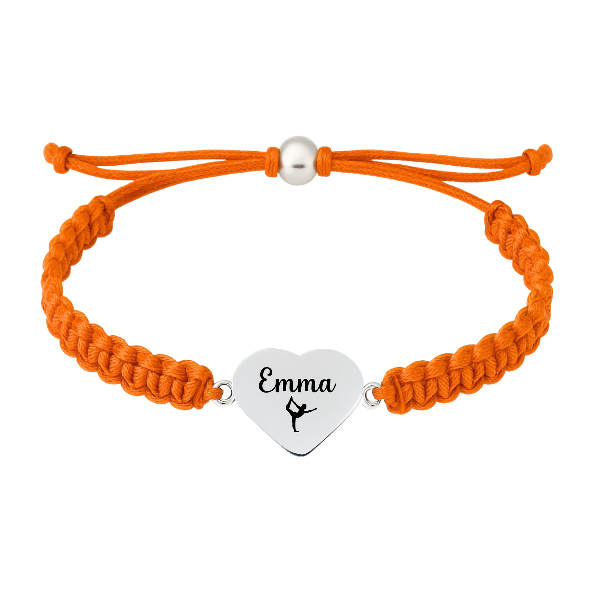Orange bracelet with gymnast charm, braided and adjustable