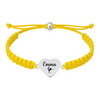 Yellow bracelet with silver heart charm engraved name and a gymnast figure